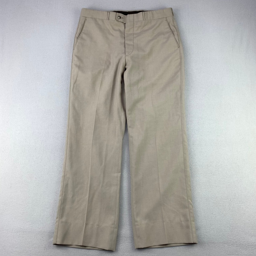 Vintage 70s Dress Pants Men 32x28 Baiege Flat Front Straight Leg Dress Millers